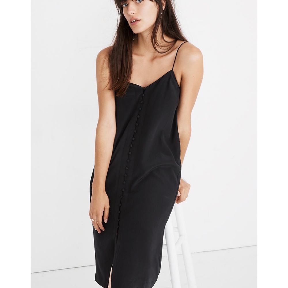 ✨NWT✨ MADEWELL Silk Slip Dress Button Front in Black Sz US 4, 6, 8